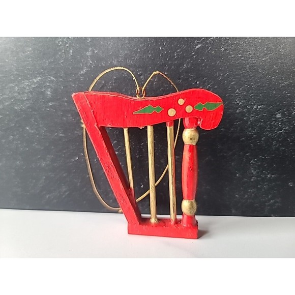 Vintage Christmas Wooden Harp Ornament - Picture 2 of 10